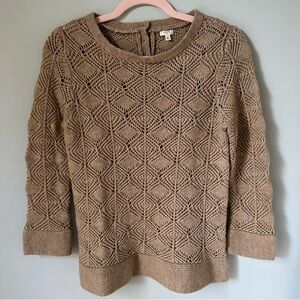 J. Crew Women's Wool Alpaca blend Camel Geometric Crochet Knit Sweater M or S